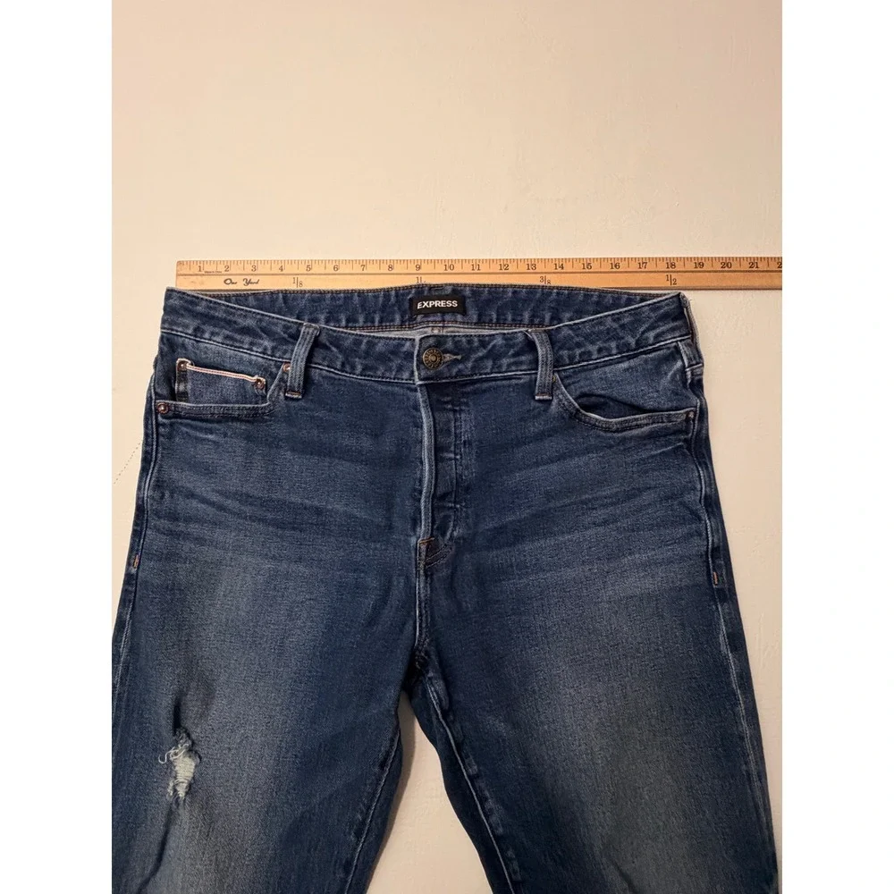 EXPRESS Slim Straight Men Jeans‎ Dark Wash Distressed Button Fly 36x32